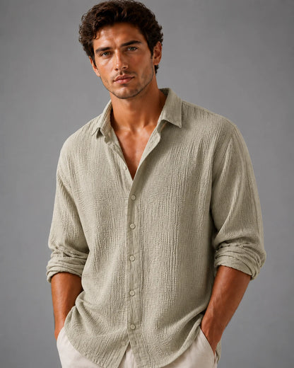 Shirt Men - Linen Button Shirt with Relaxed Fit