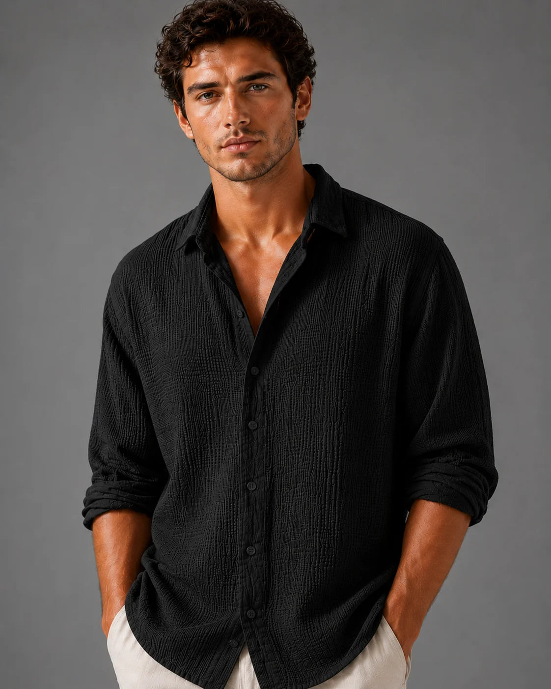 Shirt Men - Linen Button Shirt with Relaxed Fit