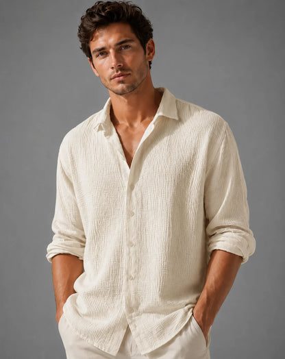 Shirt Men - Linen Button Shirt with Relaxed Fit