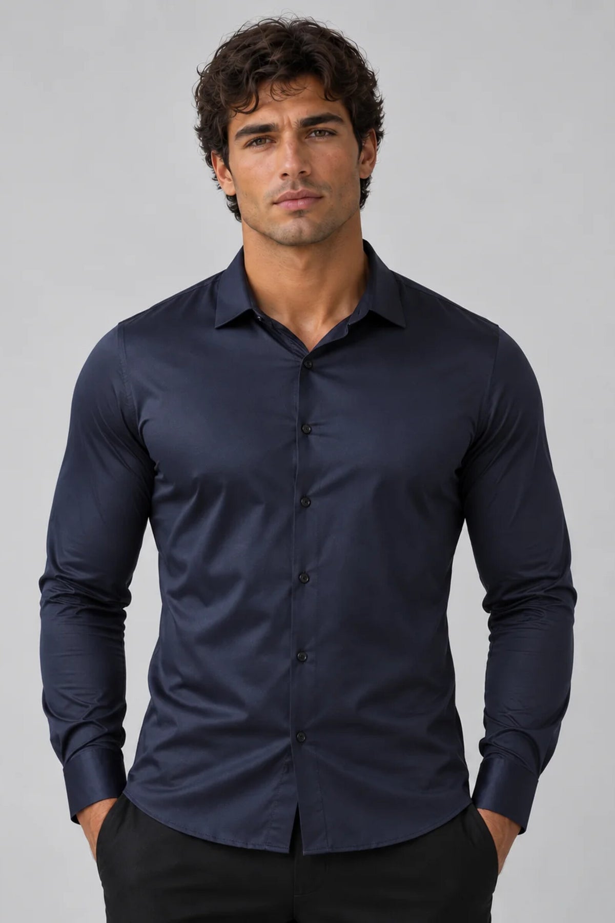Shirt Men - Slim Fit Dress Shirt with Satin Look