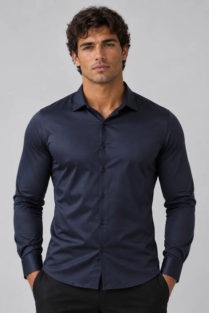 Shirt Men - Slim Fit Dress Shirt with Satin Look