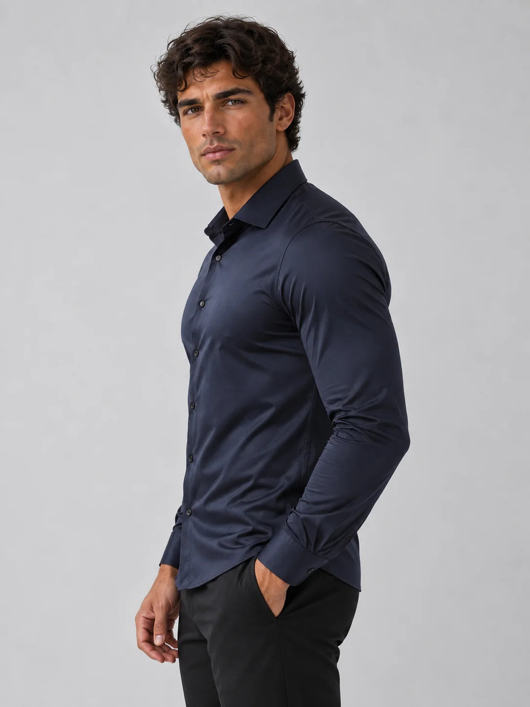 Shirt Men - Slim Fit Dress Shirt with Satin Look