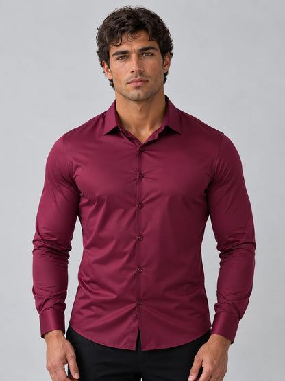 Shirt Men - Slim Fit Dress Shirt with Satin Look