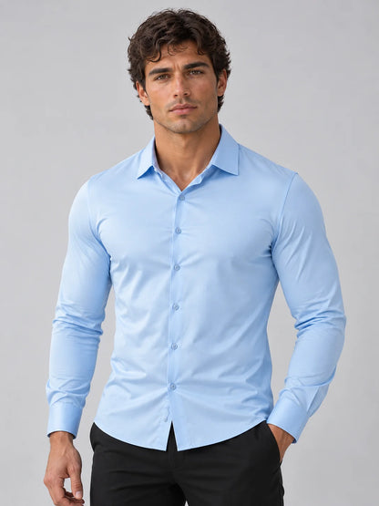 Shirt Men - Slim Fit Dress Shirt with Satin Look