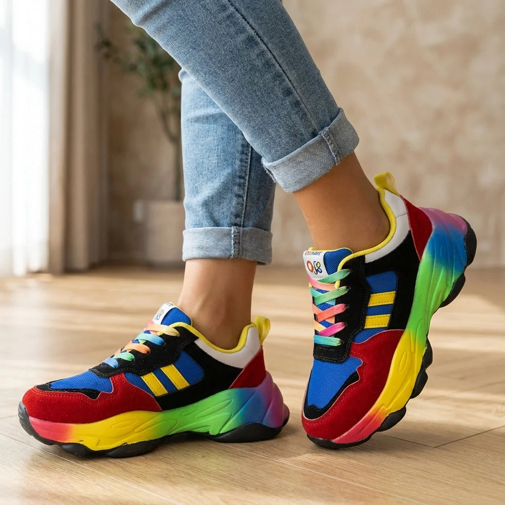 Sneakers Women - Chunky Trainers with Rainbow Sole