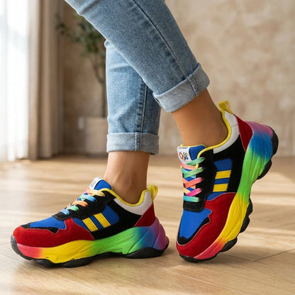 Sneakers Women - Chunky Trainers with Rainbow Sole