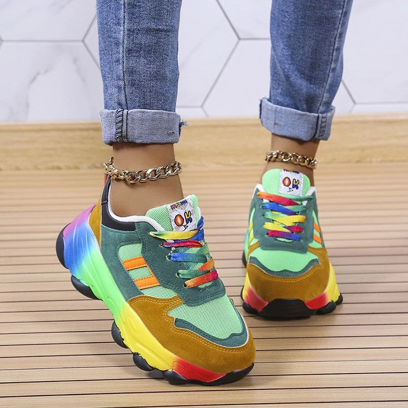 Sneakers Women - Chunky Trainers with Rainbow Sole