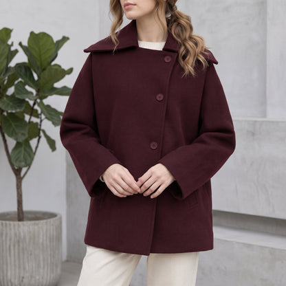 Coat Women - Oversized Cocoon Coat with Notch Collar