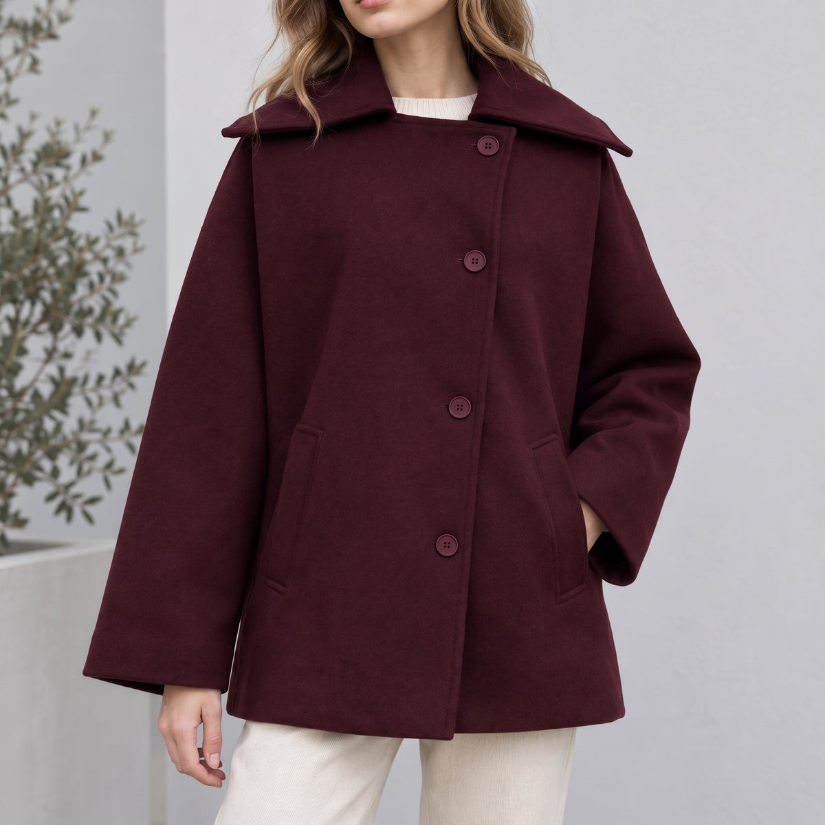Coat Women - Oversized Cocoon Coat with Notch Collar