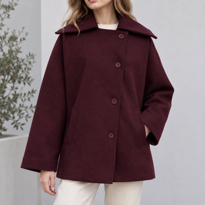 Coat Women - Oversized Cocoon Coat with Notch Collar