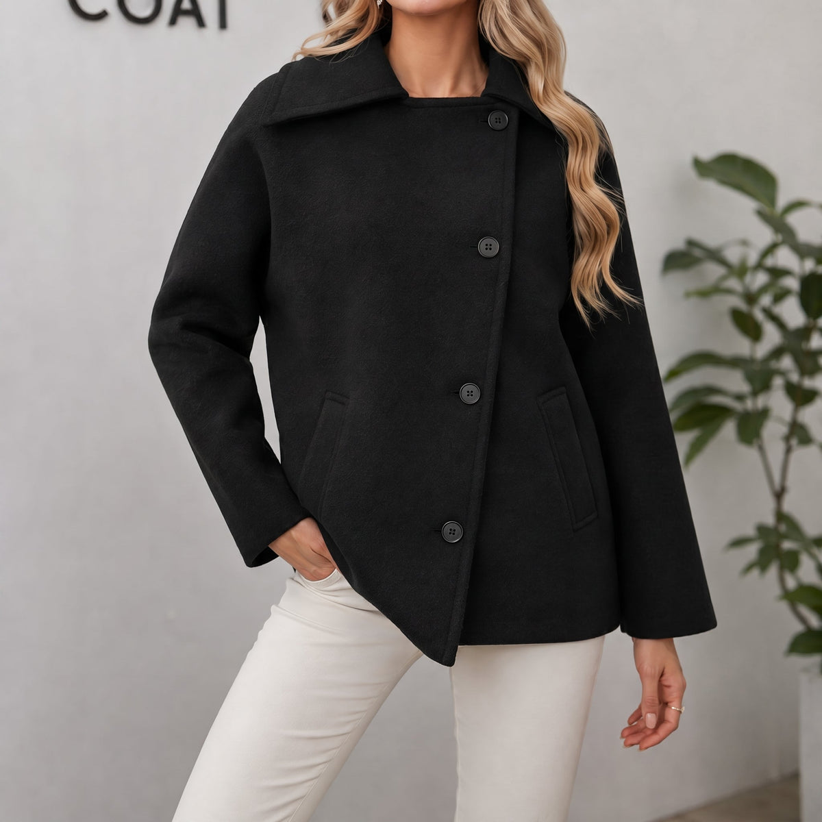 Coat Women - Oversized Cocoon Coat with Notch Collar