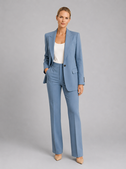 Suit Women - Two-Piece Single-Button Blazer and High Rise Straight Trousers
