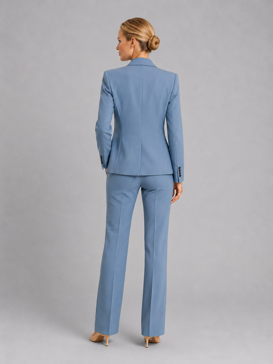 Suit Women - Two-Piece Single-Button Blazer and High Rise Straight Trousers