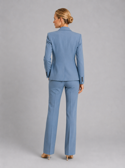 Suit Women - Two-Piece Single-Button Blazer and High Rise Straight Trousers