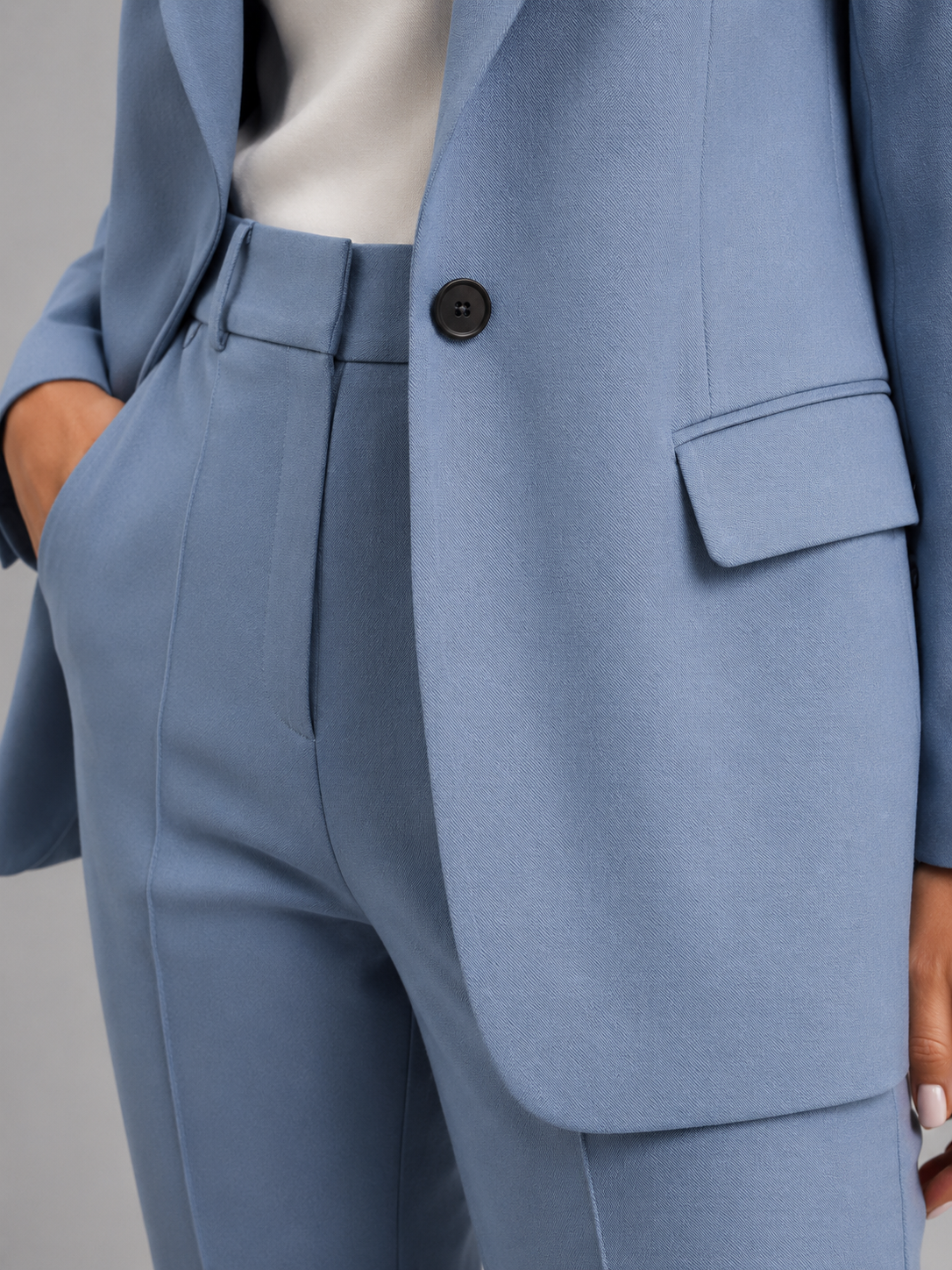 Suit Women - Two-Piece Single-Button Blazer and High Rise Straight Trousers