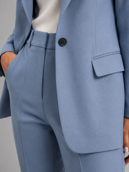 Suit Women - Two-Piece Single-Button Blazer and High Rise Straight Trousers