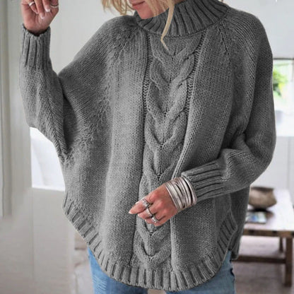 Sweater Women - Cable Knit Turtleneck with Batwing Sleeves