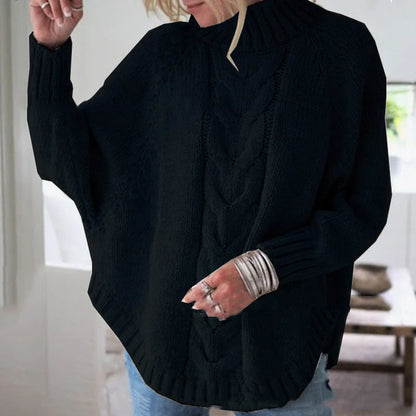 Sweater Women - Cable Knit Turtleneck with Batwing Sleeves