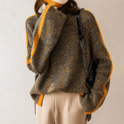 Sweater Women - Mixed Knit Roll Neck with Ribbed