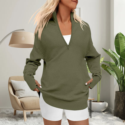 Sweater Women - Oversized Zip-Neck Longline Knit