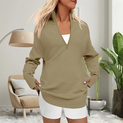 Sweater Women - Oversized Zip-Neck Longline Knit