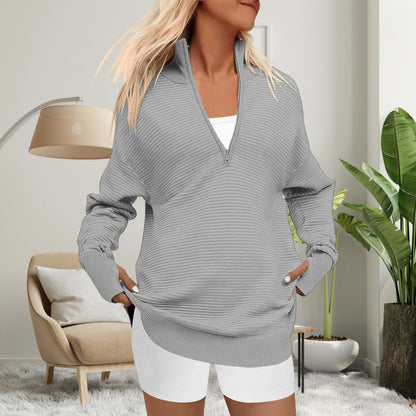 Sweater Women - Oversized Zip-Neck Longline Knit