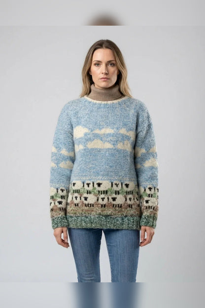 Sweater Women - Sheep Motif Knit with Round Neckline