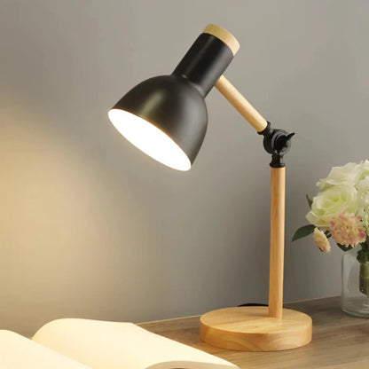 Task Table Lamp – adjustable arm, pivoting shade, wood metal