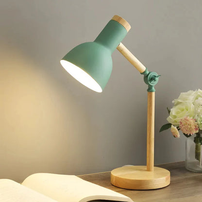 Task Table Lamp – adjustable arm, pivoting shade, wood metal