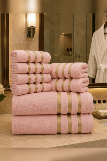 Towel Set with Gold Stripe – eight pieces, soft absorbent