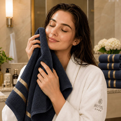 Towel Set with Gold Stripe – eight pieces, soft absorbent