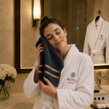 Towel Set with Gold Stripe – eight pieces, soft absorbent