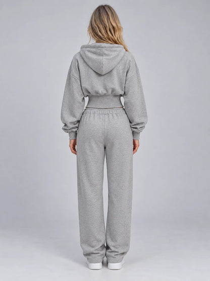Tracksuit Women - Zip Hoodie with Wide Leg Joggers
