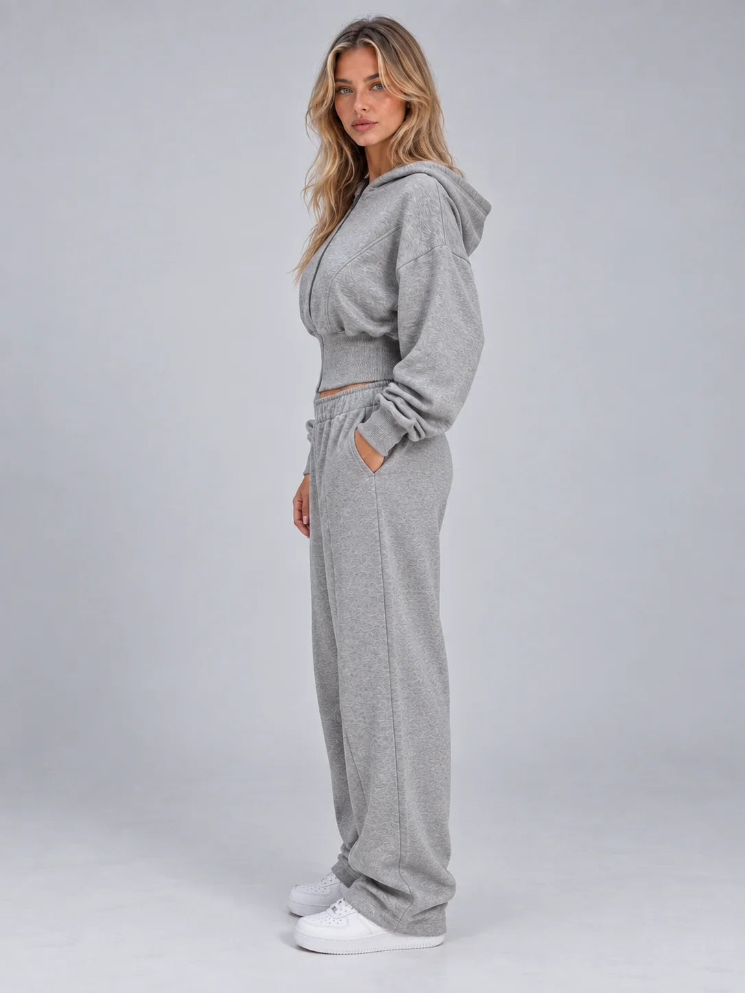 Tracksuit Women - Zip Hoodie with Wide Leg Joggers