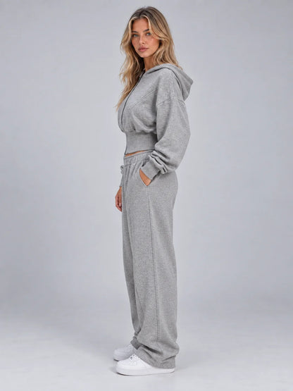 Tracksuit Women - Zip Hoodie with Wide Leg Joggers