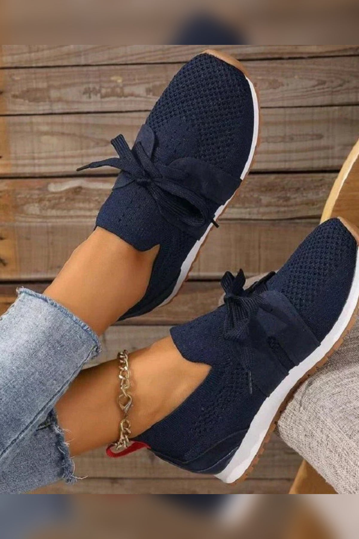 Trainers Women - Knit Slip-On with Bow Detail