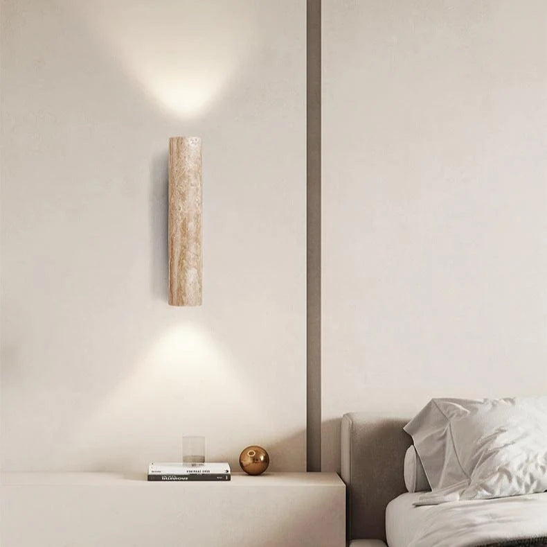 Travertine Wall Light – stone finish, warm glow, up and down