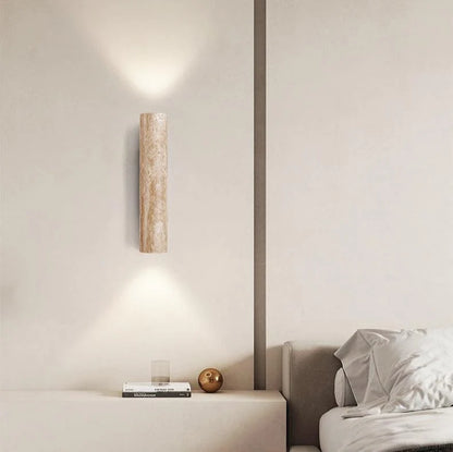 Travertine Wall Light – stone finish, warm glow, up and down