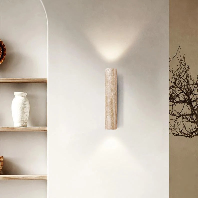 Travertine Wall Light – stone finish, warm glow, up and down