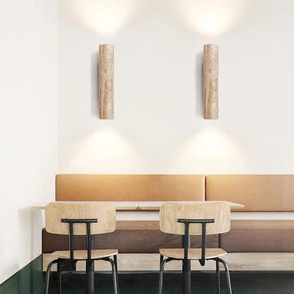 Travertine Wall Light – stone finish, warm glow, up and down