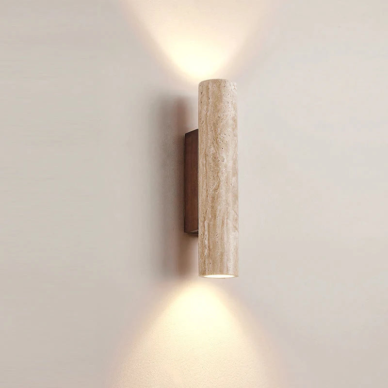 Travertine Wall Light – stone finish, warm glow, up and down