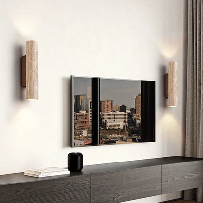 Travertine Wall Light – stone finish, warm glow, up and down