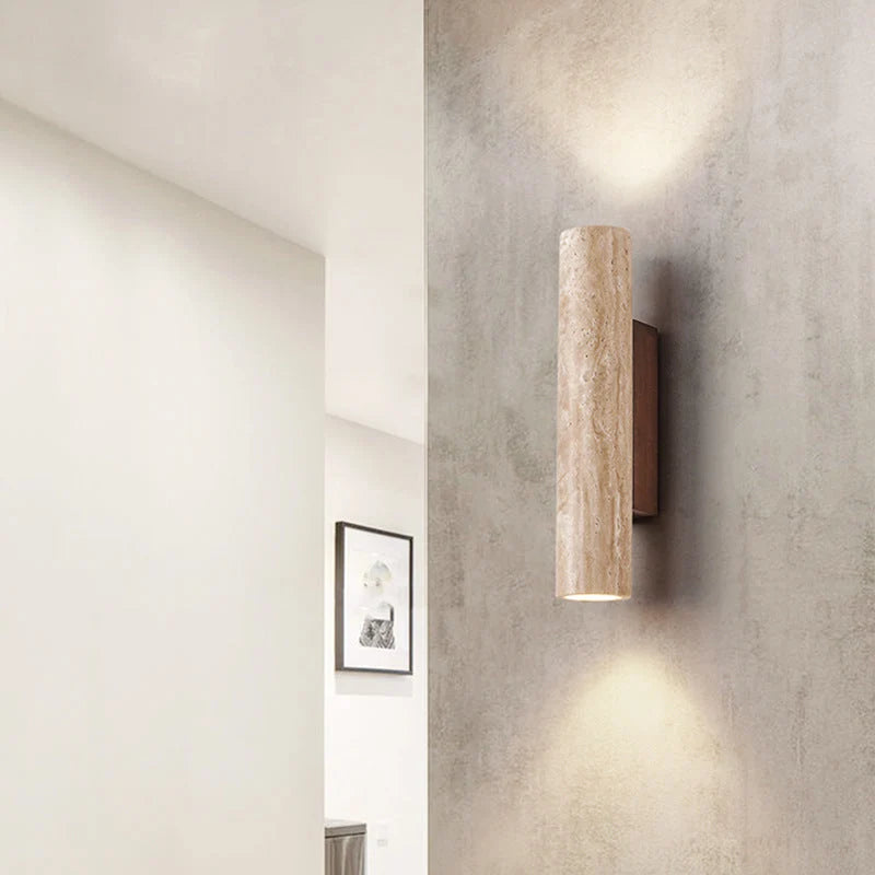 Travertine Wall Light – stone finish, warm glow, up and down