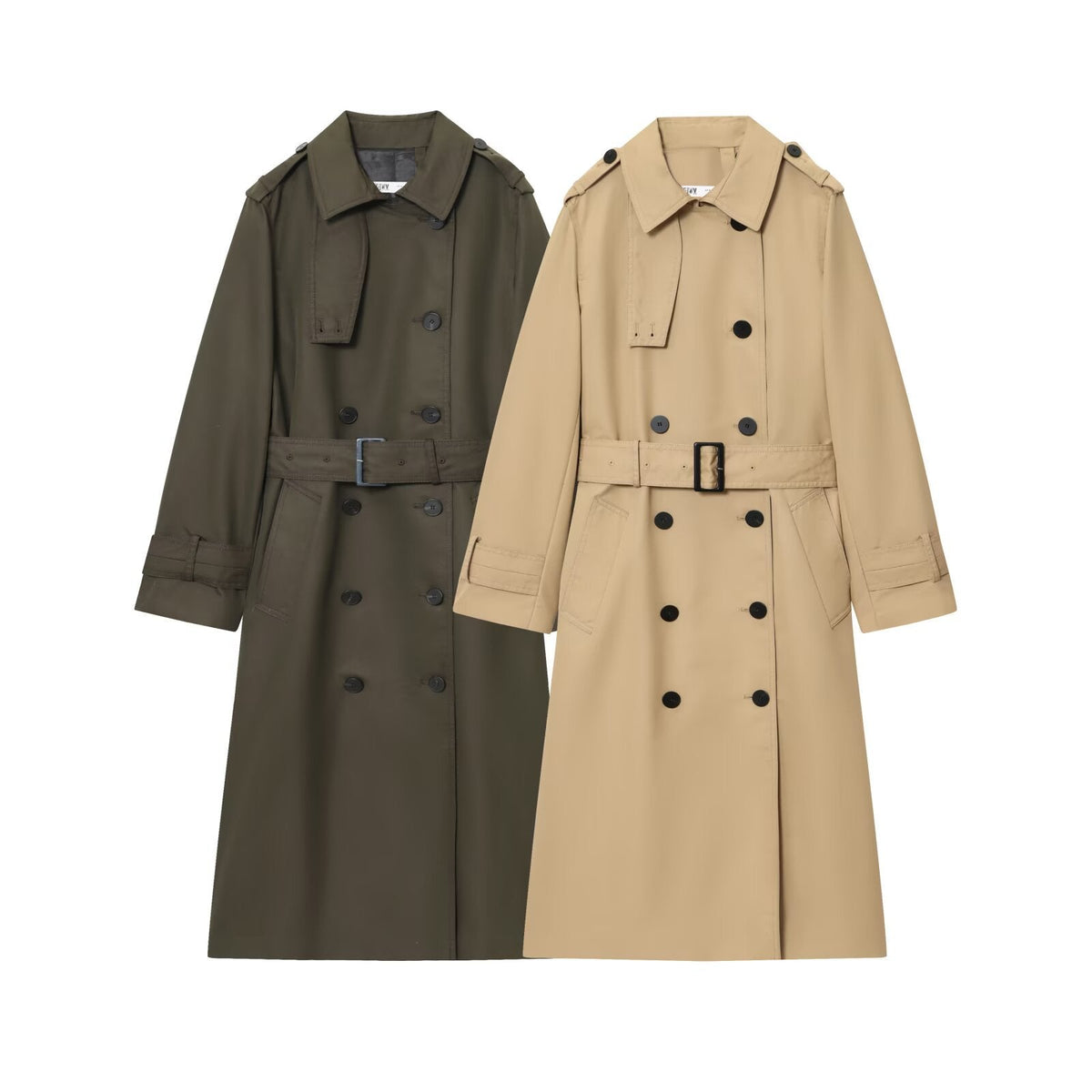Trench Coat Women - Double Breasted Trench Coat with Belted Waist