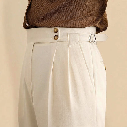 Trousers Men - Pleated High Waist with Turn-ups