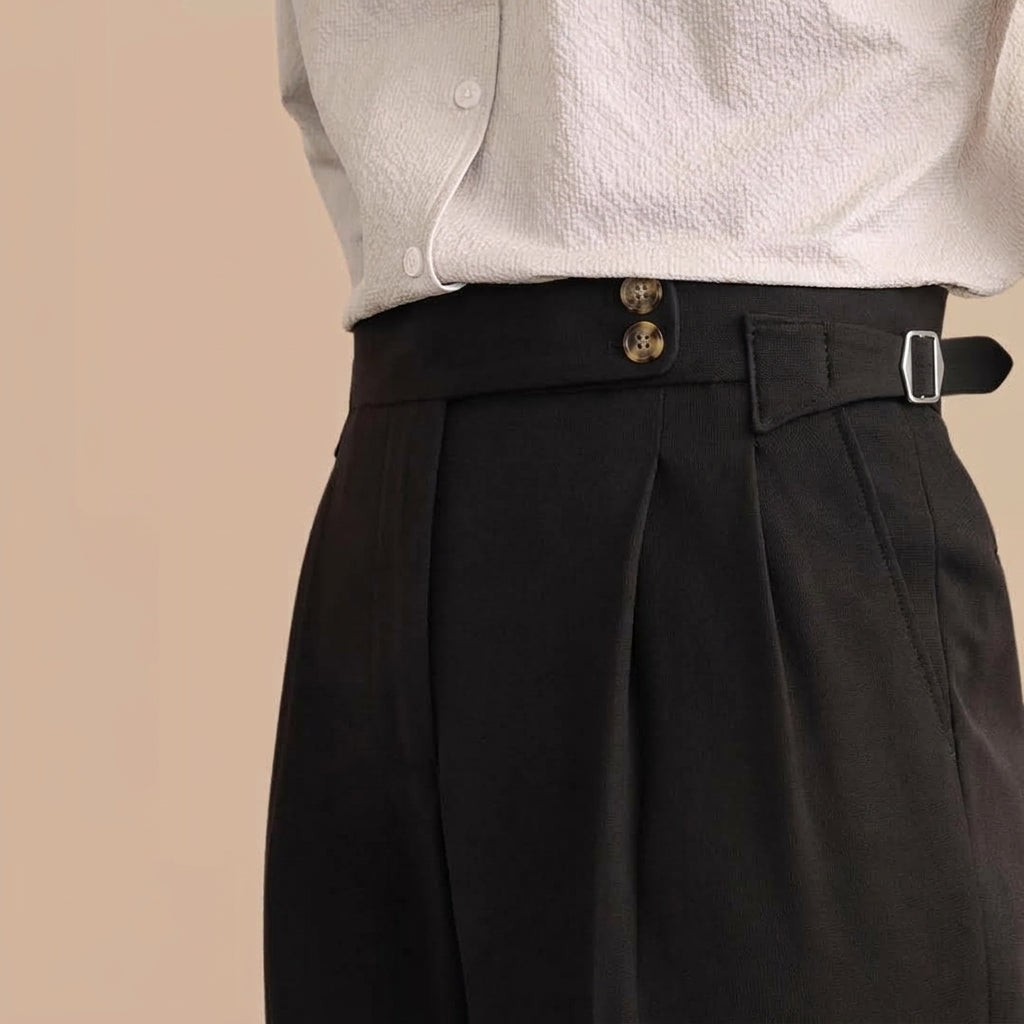 Trousers Men - Pleated High Waist with Turn-ups