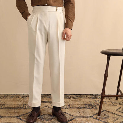 Trousers Men - Pleated High Waist with Turn-ups