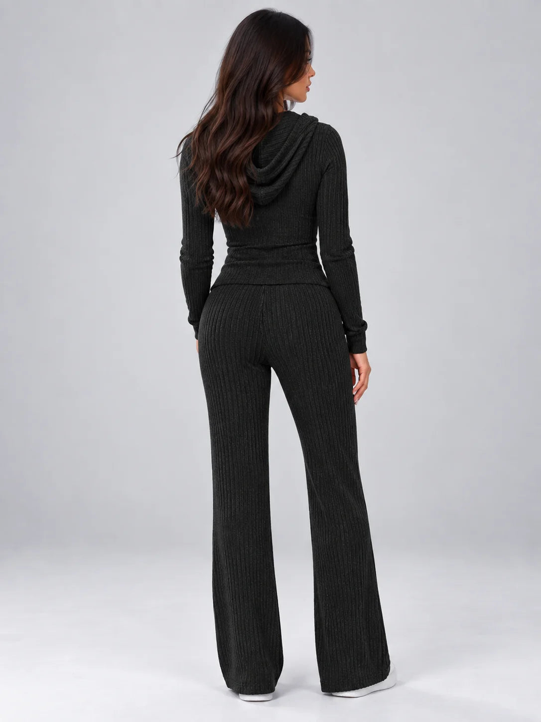 Trousers Women - Hooded Ribbed Knit Co-Ord Set