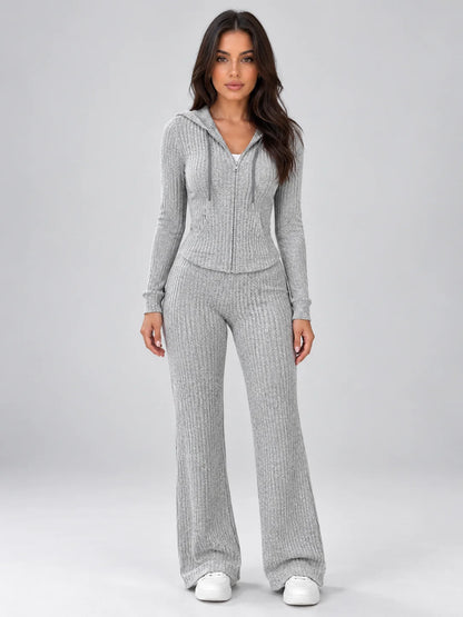 Trousers Women - Hooded Ribbed Knit Co-Ord Set