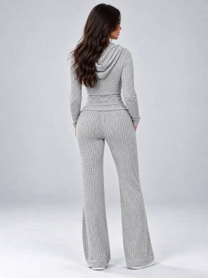 Trousers Women - Hooded Ribbed Knit Co-Ord Set